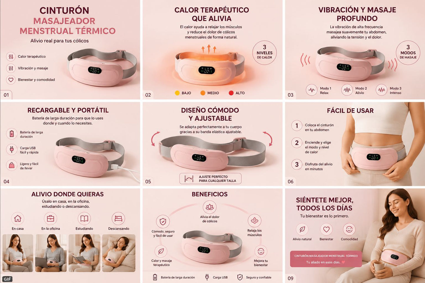Cinturon  inteligente Menstrual Masajeador